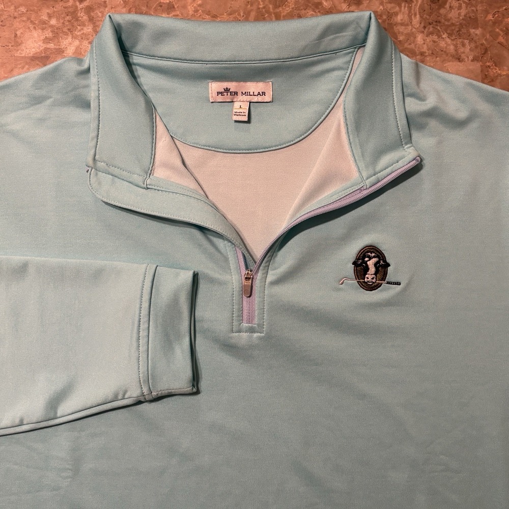 Peter Millar Quarter Sip Sweatshirt Mens Large Green Teal Perth Performance